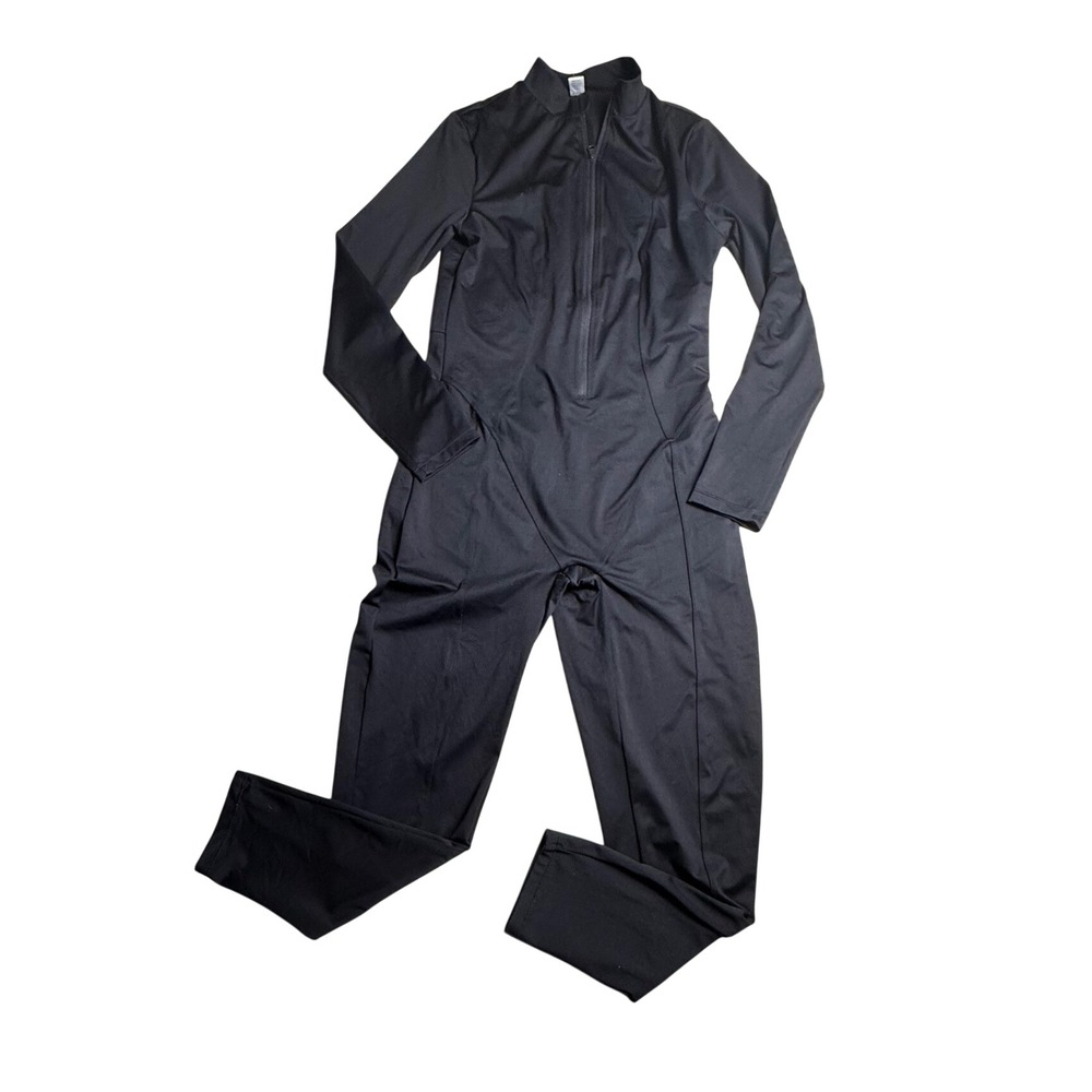 Popilush Black Long Sleeve Shaper Jumpsuit Mock Neck Front Zip XL-2457